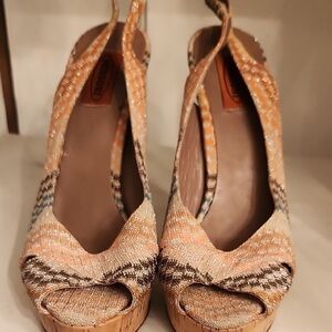 Missoni Multicolor Woven Peep Toe Wedges